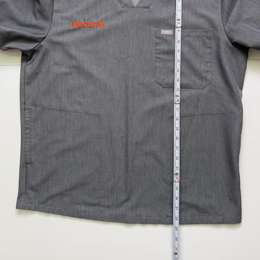 Figs Short Sleeve V-Neck Scrub Top - Gray with Orange MEDSTIM Embroidery - Picture 4 of 4